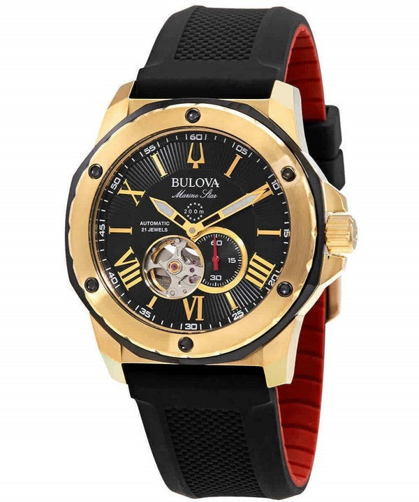Montre homme Bulova Marine Star Open Heart à cadran noir, automatique, étanche à 200 m, remise à neuf