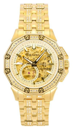 Montre Bulova Octava Crystal Accents en acier inoxydable avec cadran doré et automatique 98A292 pour homme