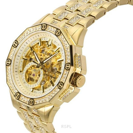 Montre Bulova Octava Crystal Accents en acier inoxydable avec cadran doré et automatique 98A292 pour homme