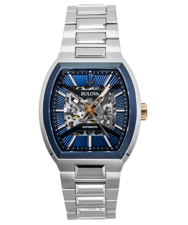 Montre Bulova Maquina pour homme, cadran bleu, acier inoxydable, automatique, 98A319