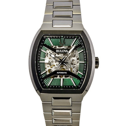 Montre homme Bulova Maquina 98A321, cadran squelette vert, automatique, en acier inoxydable