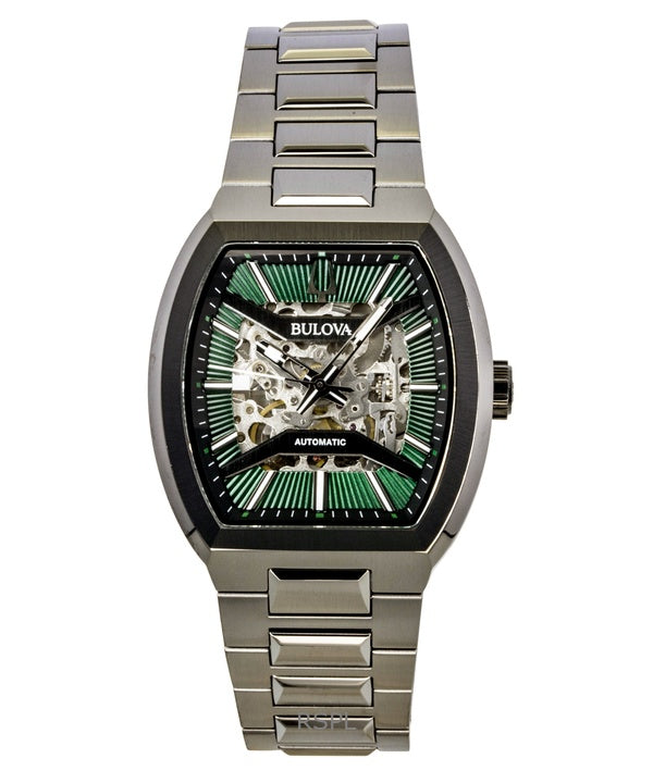 Montre homme Bulova Maquina 98A321, cadran squelette vert, automatique, en acier inoxydable