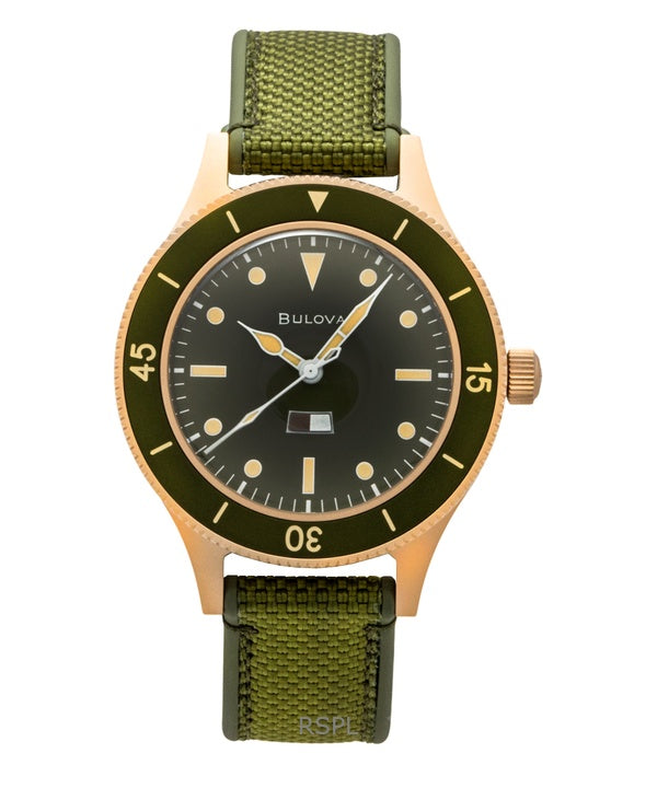 Montre homme Bulova Mil Ships Édition Spéciale 150e anniversaire, cadran vert, automatique, étanche à 200 m, référence 98A324