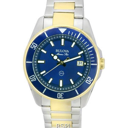 Montre homme Bulova Marine Star bicolore à bracelet, cadran bleu et mouvement à quartz 98B334, étanche à 100 m, reconditionnée