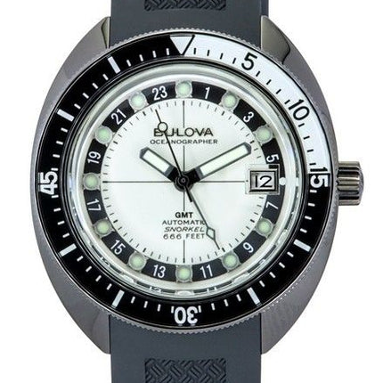 Montre Bulova Oceanographer GMT avec bracelet en PU et cadran blanc entièrement luminescent, modèle Devil Diver&#39,s 98B407, 20