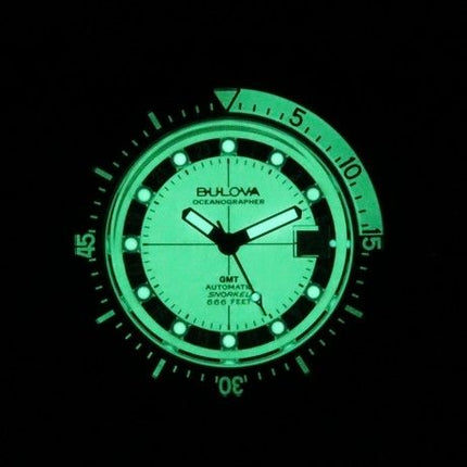 Montre Bulova Oceanographer GMT avec bracelet en PU et cadran blanc entièrement luminescent, modèle Devil Diver&#39,s 98B407, 20