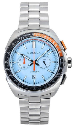 Montre chronographe Bulova Racer en acier inoxydable avec cadran bleu et quartz 98B432 100M pour homme