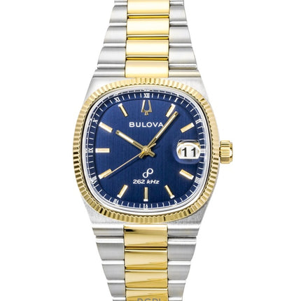 Montre homme Bulova Super Seville bicolore en acier inoxydable, cadran bleu, mouvement à quartz 98B462