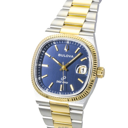 Montre homme Bulova Super Seville bicolore en acier inoxydable, cadran bleu, mouvement à quartz 98B462