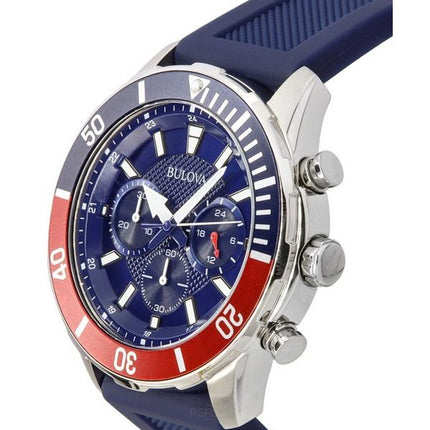 Bulova Sports Chronographe Bracelet en silicone Cadran bleu Quartz 98K111 100M Montre pour homme avec coffret cadeau
