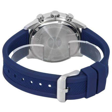 Bulova Sports Chronographe Bracelet en silicone Cadran bleu Quartz 98K111 100M Montre pour homme avec coffret cadeau