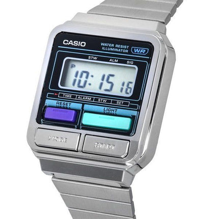 Casio Vintage Digital Bracelet en acier inoxydable Quartz A120WE-1A Montre unisexe