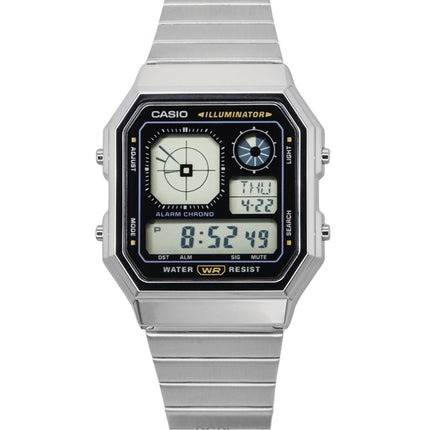 Montre Casio Vintage Digital Quartz A130WE-1A unisexe en acier inoxydable