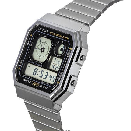 Montre Casio Vintage Digital Quartz A130WE-1A unisexe en acier inoxydable