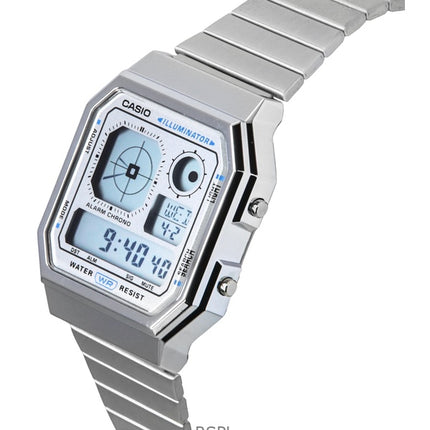 Montre Casio Vintage Digital Quartz A130WE-7A unisexe en acier inoxydable
