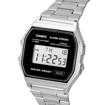 Montre Casio Vintage Digital Quartz en acier inoxydable A158WEA-1 Unisexe