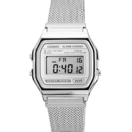 Montre Casio Vintage Digital unisexe à quartz avec bracelet en maille d'acier inoxydable A158WEM-7
