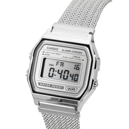 Montre Casio Vintage Digital unisexe à quartz avec bracelet en maille d'acier inoxydable A158WEM-7