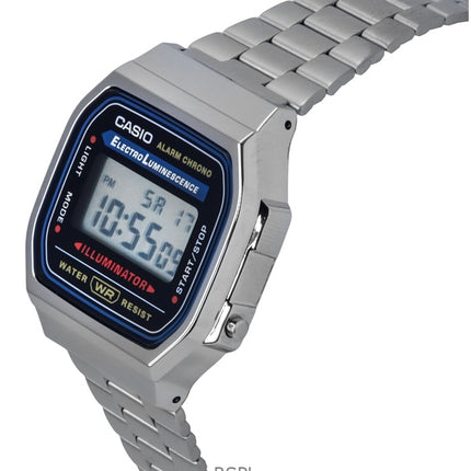Casio Digital alarme Chrono acier inoxydable A168WA-1WDF A168WA-1W montre unisexe