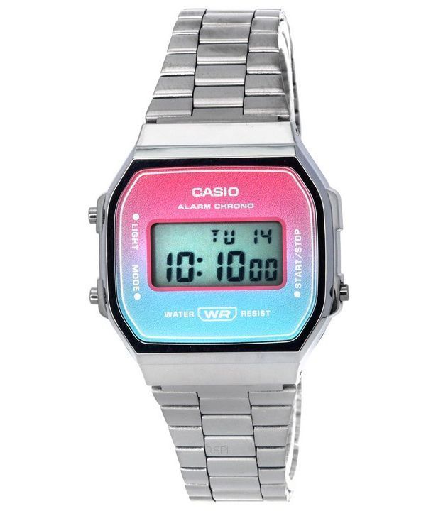 Casio Vintage Digital Bracelet en acier inoxydable Quartz A168WERB-2A A168WERB-2 Montre unisexe
