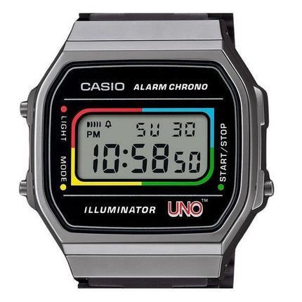 Casio Vintage Digital UNO Collaboration Modèle Bracelet en acier inoxydable Quartz A168WEUC-1A Montre unisexe