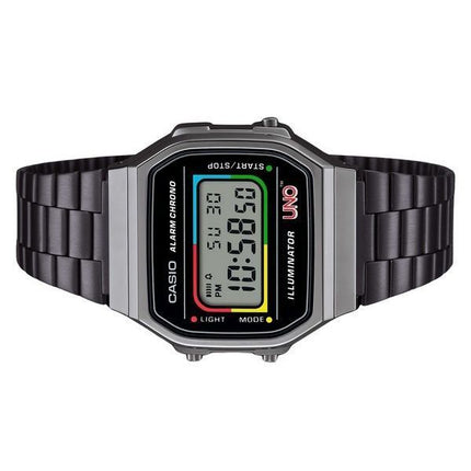 Casio Vintage Digital UNO Collaboration Modèle Bracelet en acier inoxydable Quartz A168WEUC-1A Montre unisexe