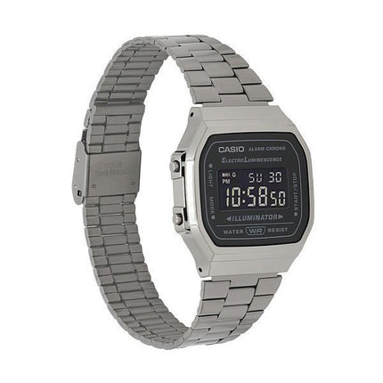 Casio Vintage Digital Bracelet en acier inoxydable Cadran noir Quartz A168WGG-1B Montre unisexe