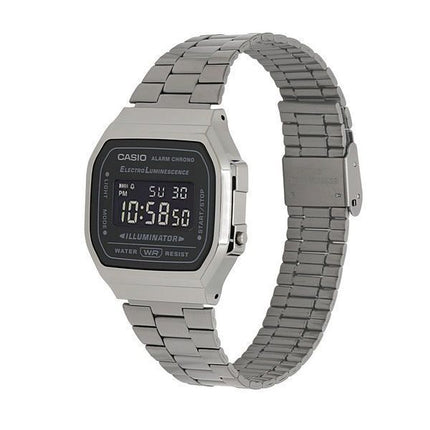 Casio Vintage Digital Bracelet en acier inoxydable Cadran noir Quartz A168WGG-1B Montre unisexe