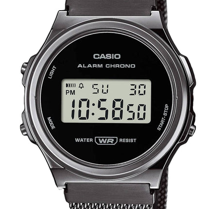 Casio Vintage Digital Acier Inoxydable Maille Cadran Noir Quartz A171WEMB-1A A171WEMB-1 Montre Femme