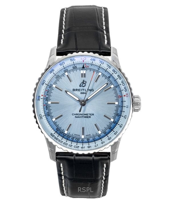 Montre homme Breitling Navitimer automatique avec bracelet en cuir et cadran bleu glacier A17329171C1P1