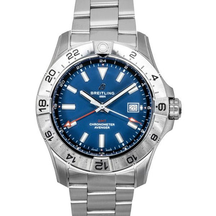 Montre de plongée automatique Breitling Avenger GMT en acier inoxydable avec cadran bleu A32320101C1A1 300 m pour homme