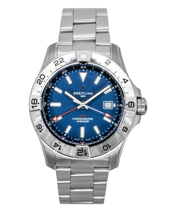 Montre de plongée automatique Breitling Avenger GMT en acier inoxydable avec cadran bleu A32320101C1A1 300 m pour homme