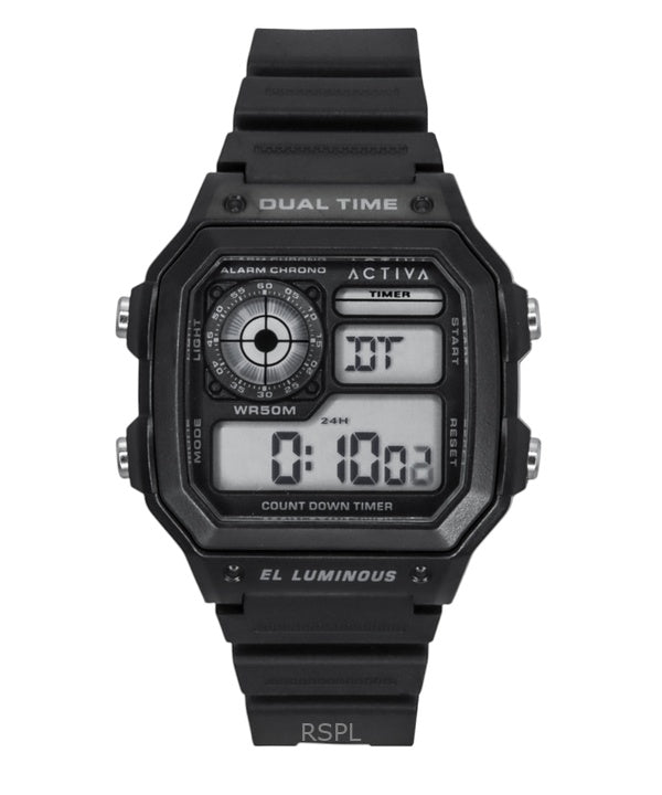 Montre homme Invicta Activa Digital, bracelet en polyuréthane, cadran noir, quartz, ACW1299-001