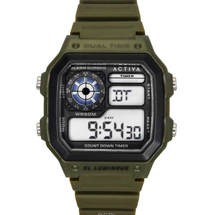 Montre homme Invicta Activa Digital, bracelet en polyuréthane vert, cadran noir, quartz, ACW1299-002
