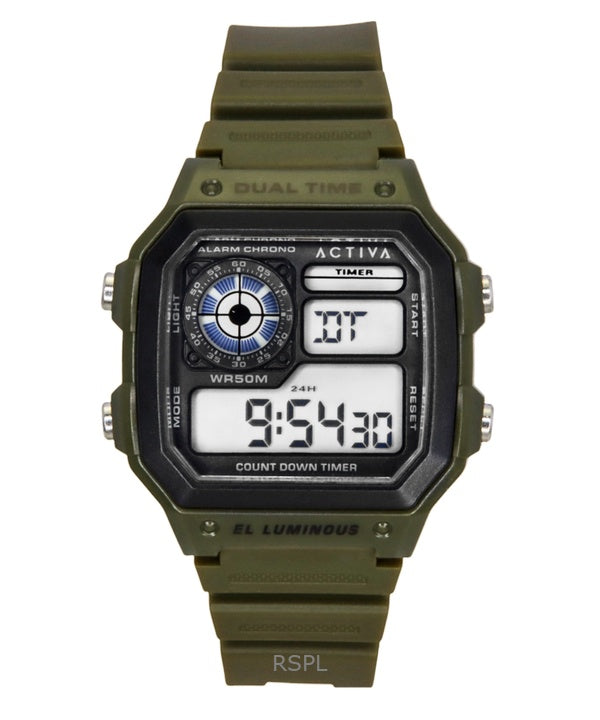 Montre homme Invicta Activa Digital, bracelet en polyuréthane vert, cadran noir, quartz, ACW1299-002