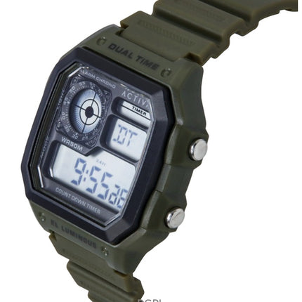 Montre homme Invicta Activa Digital, bracelet en polyuréthane vert, cadran noir, quartz, ACW1299-002