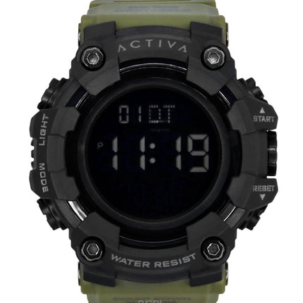 Montre homme Invicta Activa Digital, bracelet en polyuréthane vert armée, cadran noir, quartz, ACW1968-002