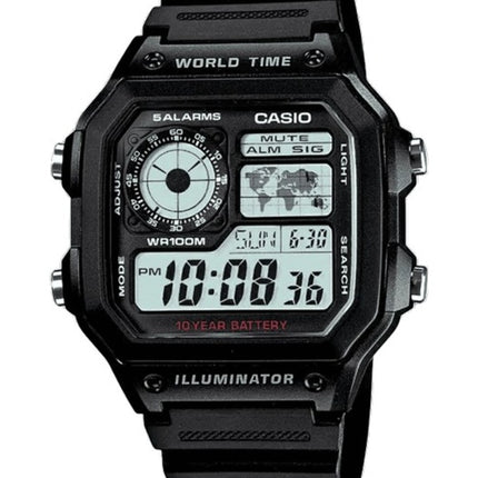 Jeunesse de Casio Illuminator monde temps alarme AE-1200WH-1AV AE1200WH-1AV montre homme