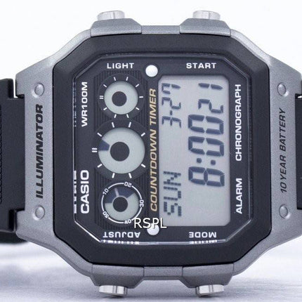 Montre Casio jeunesse série illuminateur chronographe alarme numérique AE-1300WH-8AV masculine
