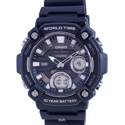 Casio Analogique Numérique Cadran Noir Quartz AEQ-120W-1AV AEQ120W-1 100M Montre Homme