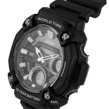 Casio Analogique Numérique Cadran Noir Quartz AEQ-120W-1AV AEQ120W-1 100M Montre Homme