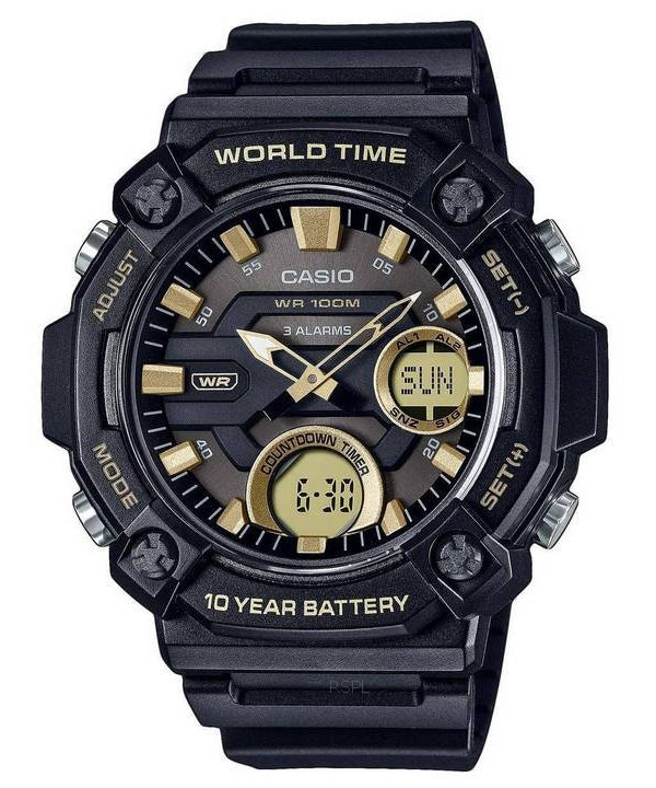 Montre pour homme Casio Youth analogique numérique résine cadran noir Quartz AEQ-120W-9AV AEQ120W-9 100M