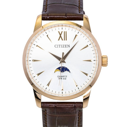 Montre homme Citizen Moonphase AK5003-05A, bracelet en cuir marron, cadran argenté, quartz