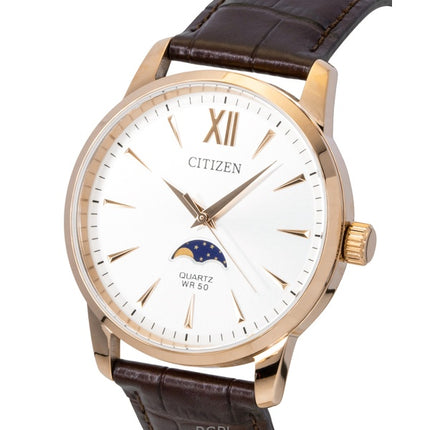 Montre homme Citizen Moonphase AK5003-05A, bracelet en cuir marron, cadran argenté, quartz