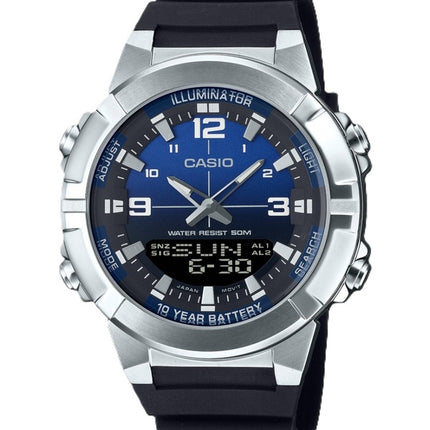 Montre à quartz analogique numérique Casio AMW-870A-2AV pour homme avec bracelet en résine et cadran bleu