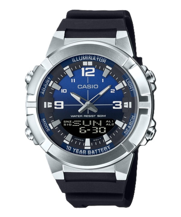 Montre à quartz analogique numérique Casio AMW-870A-2AV pour homme avec bracelet en résine et cadran bleu