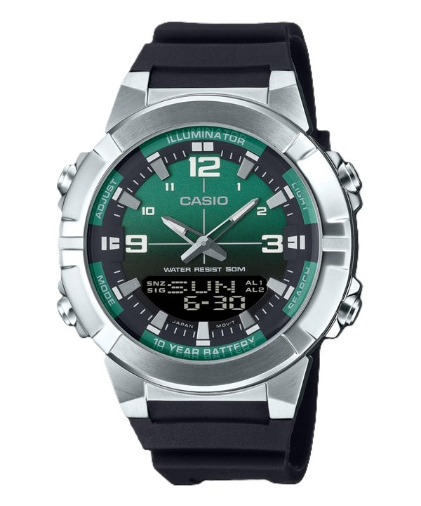Montre à quartz analogique numérique Casio AMW-870A-3AV pour homme avec bracelet en résine et cadran vert