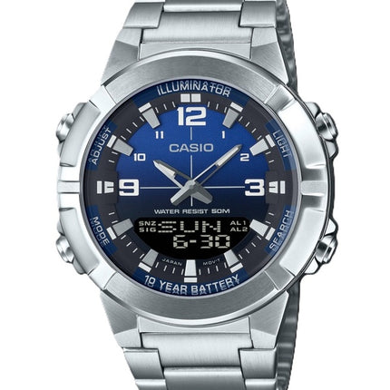 Montre à quartz analogique numérique Casio AMW-870DA-2A1V pour homme avec cadran bleu et acier inoxydable