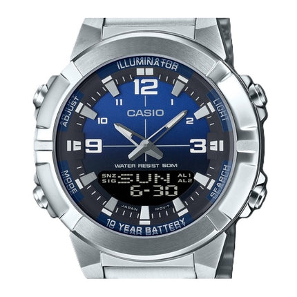 Montre à quartz analogique numérique Casio AMW-870DA-2A1V pour homme avec cadran bleu et acier inoxydable