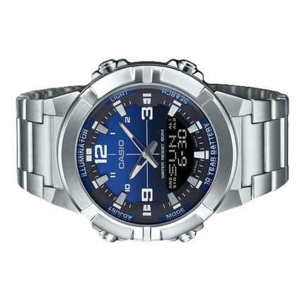 Montre à quartz analogique numérique Casio AMW-870DA-2A1V pour homme avec cadran bleu et acier inoxydable